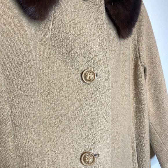 Vintage Swing 50s 60s Penn Craft Friezette Lovemans Wool Tweed Mink Coat USA M/L - Picture 7 of 16
